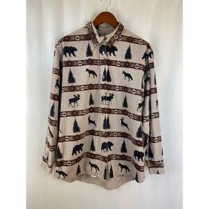 Cabela's Women's Large Aztec Nature Pattern Moose Bear Woods Button Down Shirt